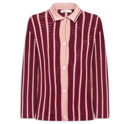 Casaco Feminino Tricot Listrado - Rosa