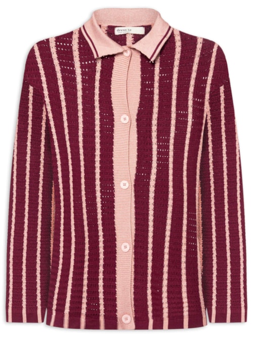 Casaco Feminino Tricot Listrado - Rosa