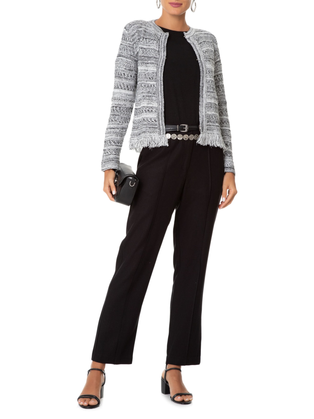 Casaco Feminino Tricot Mix De Fios Cinza Maria Filó