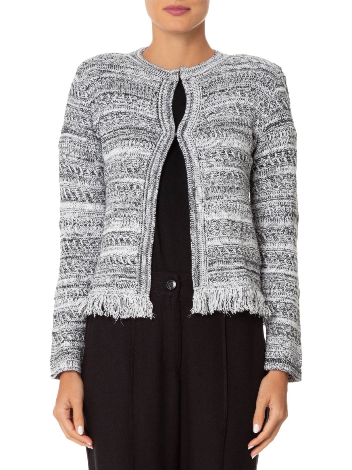 Casaco Feminino Tricot Mix De Fios Cinza Maria Filó