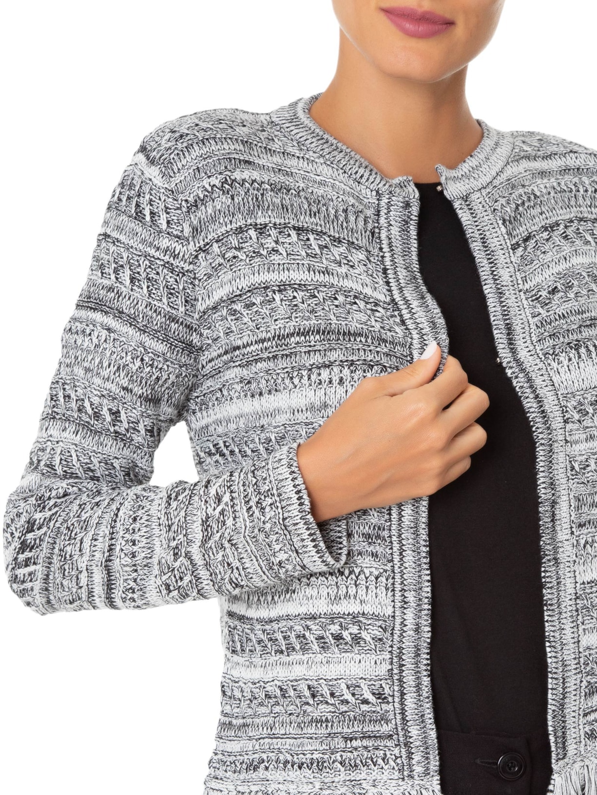 Casaco Feminino Tricot Mix De Fios Cinza Maria Filó