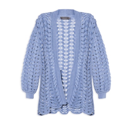 Casaco Feminino Tricot Ponto Entrelaçado - Azul