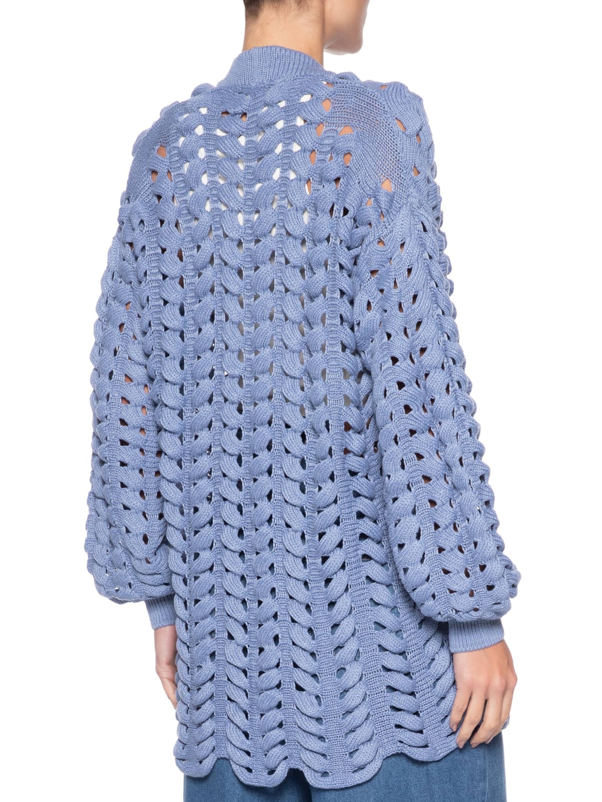 Casaco Feminino Tricot Ponto Entrelaçado Azul Maria Filó