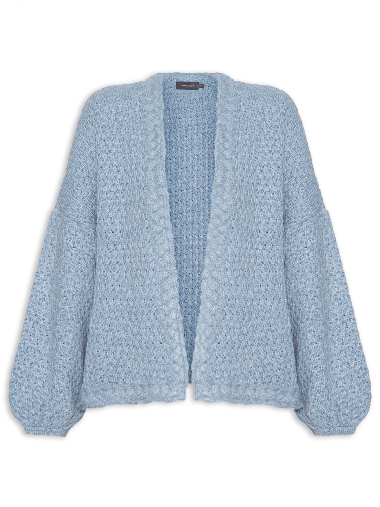 Casaco Feminino Tricot Ponto Piquet Com Trança - Azul