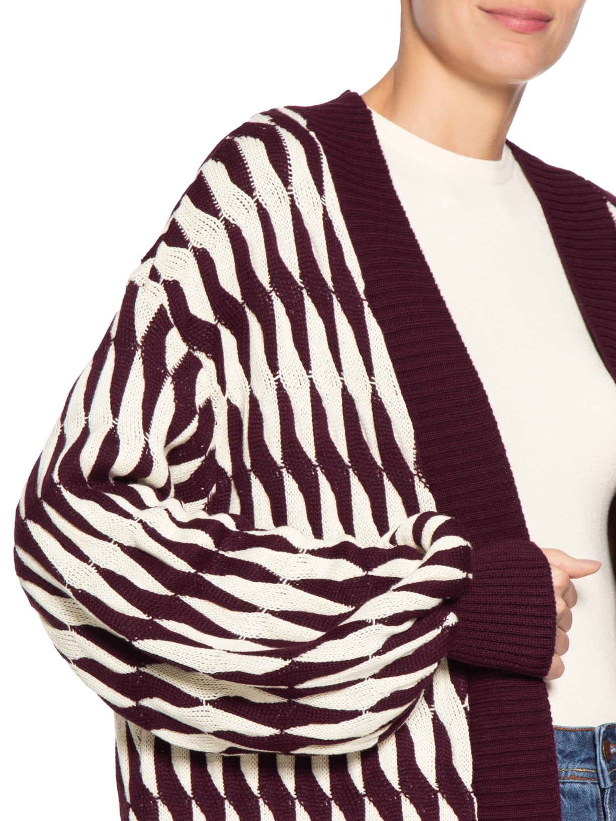 Casaco Feminino Tricot Ponto Relevo Bicolor Vermelho Dress To