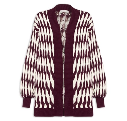 Casaco Feminino Tricot Ponto Relevo Bicolor - Vermelho