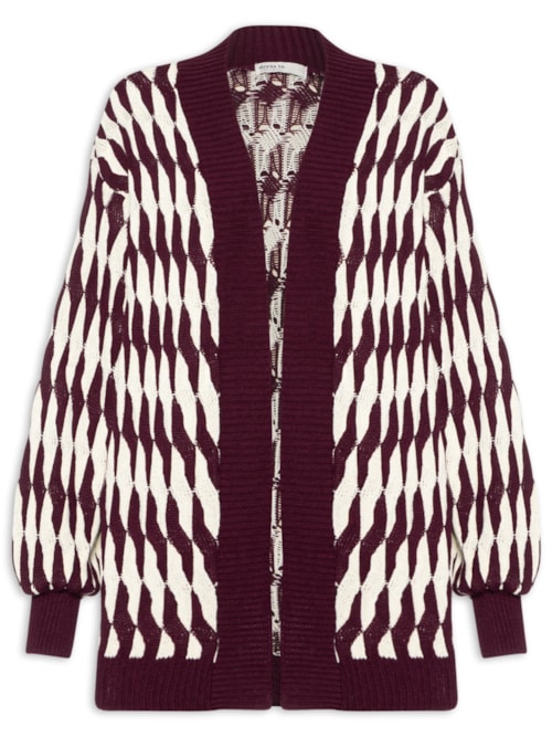 Casaco Feminino Tricot Ponto Relevo Bicolor - Vermelho