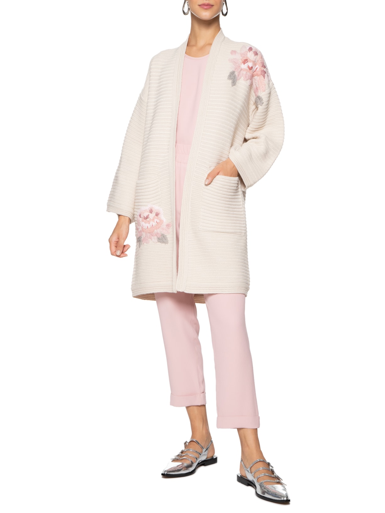 Casaco Feminino Tricot Rosas De Guadalupe Bege Mixed