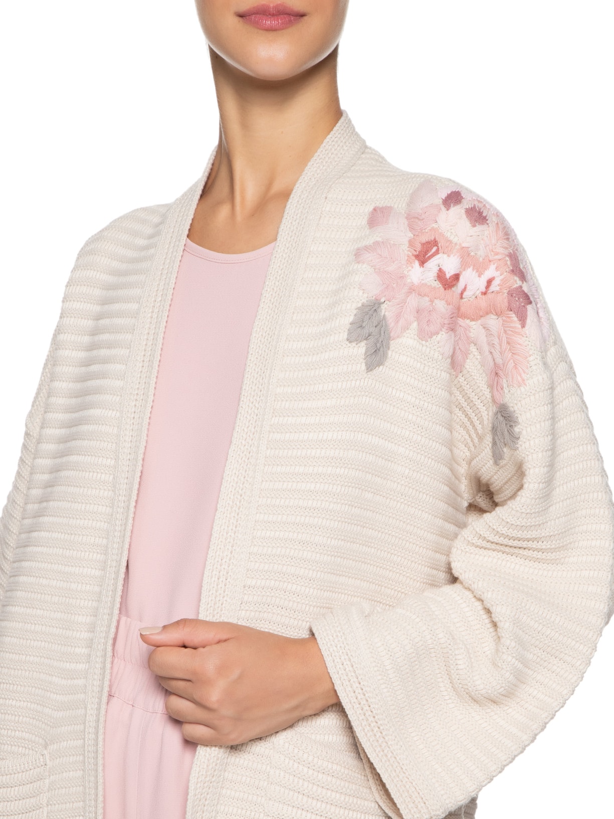 Casaco Feminino Tricot Rosas De Guadalupe Bege Mixed