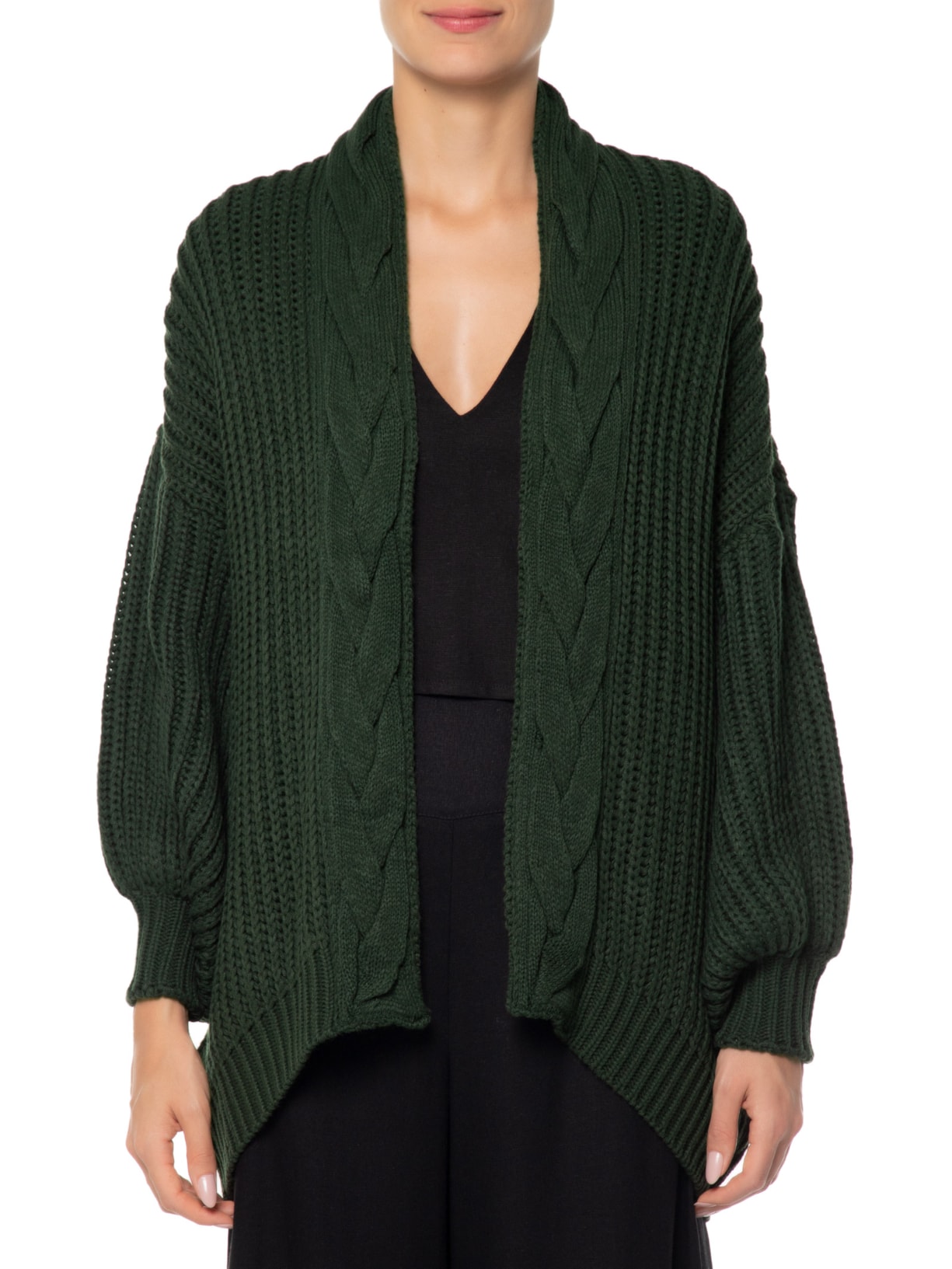 Casaco Feminino Tricot Trança Verde Maria Filó