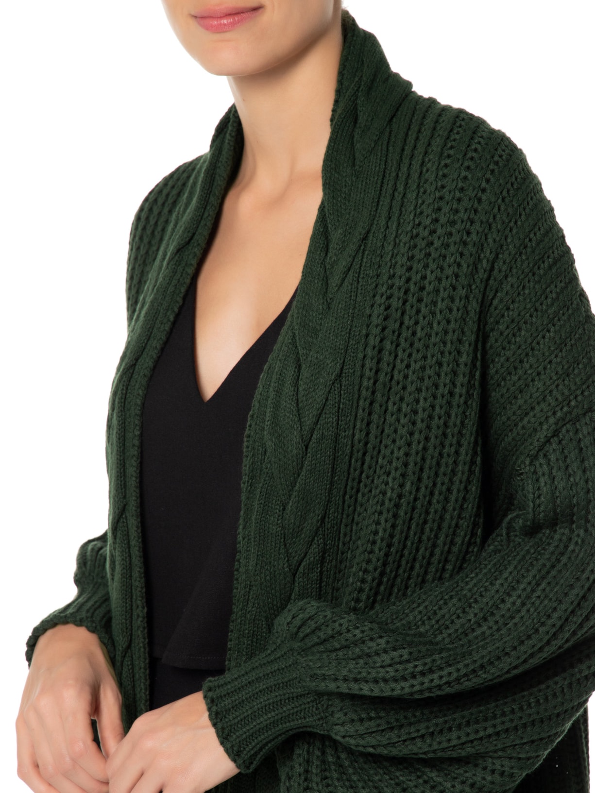 Casaco Feminino Tricot Trança Maria Filó Verde - Main Image