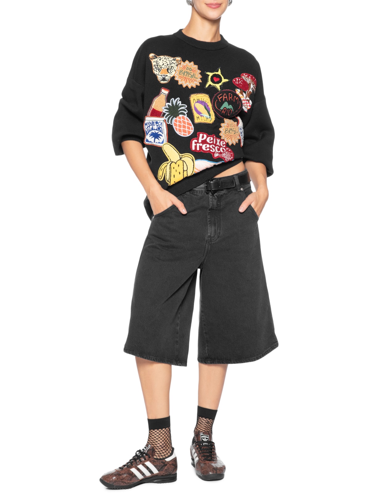 Casaco Feminino Tricot Tropical Patch Preto Farm