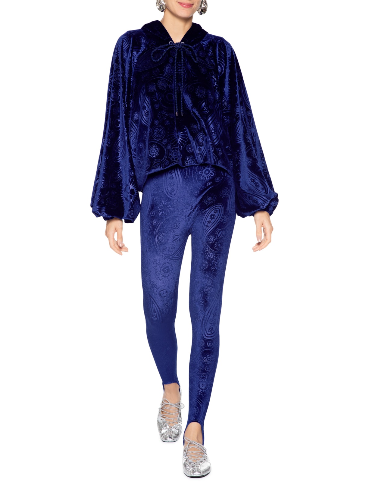 Casaco Feminino Veludo Stamp Azul Paula Raia