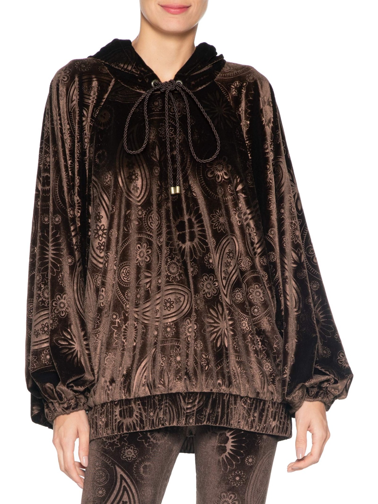 Casaco Feminino Veludo Stamp Marrom Paula Raia