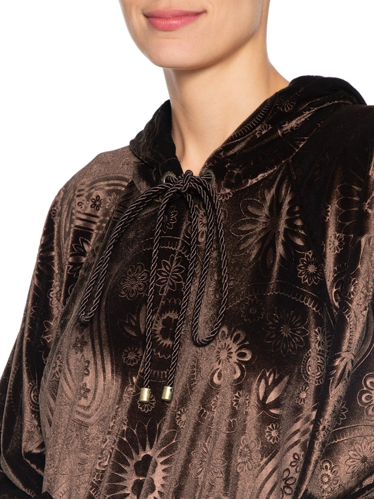 Casaco Feminino Veludo Stamp Marrom Paula Raia