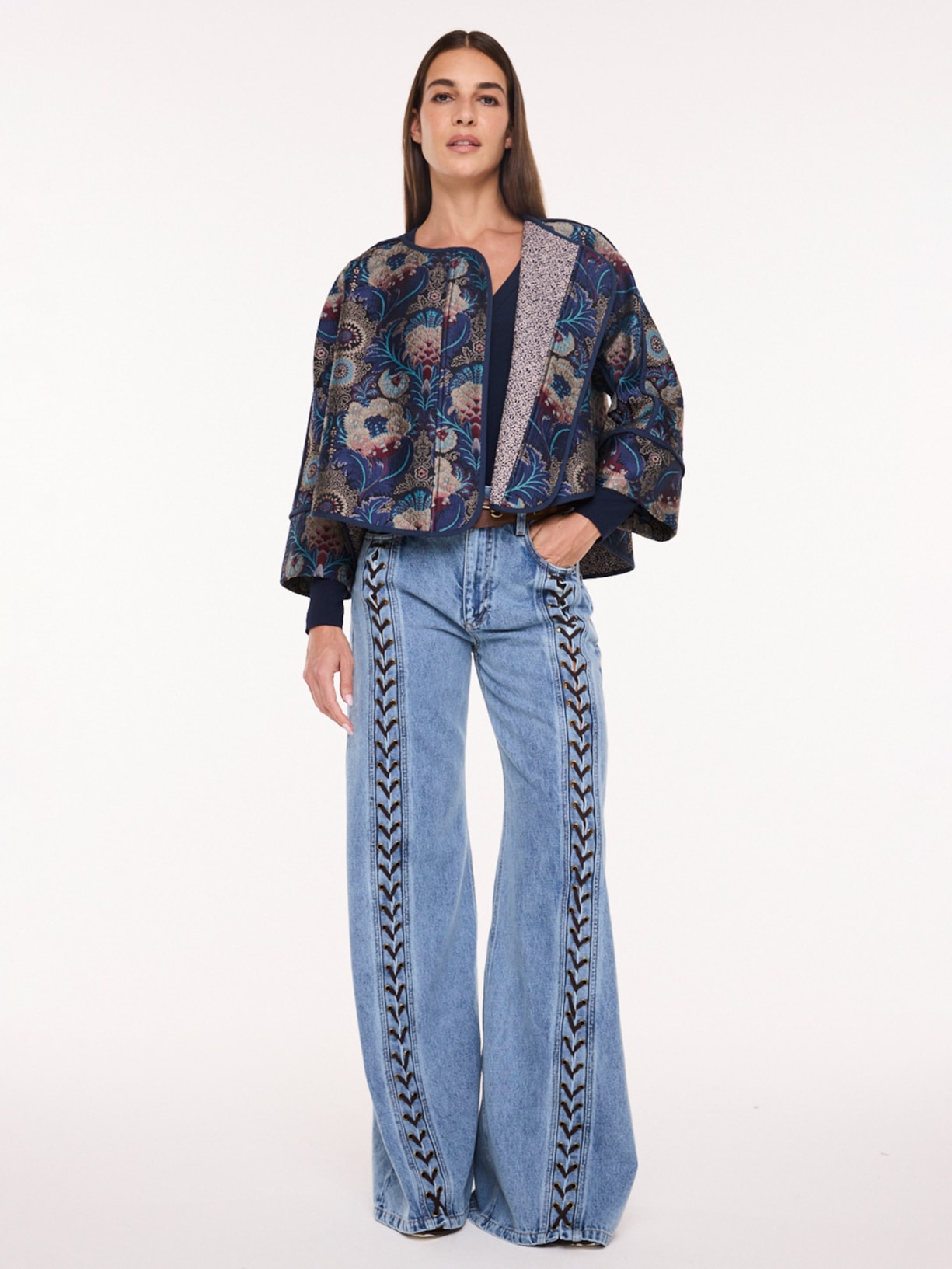 Casaco Feminino Wallpaper Jacard I26 Azul Mixed