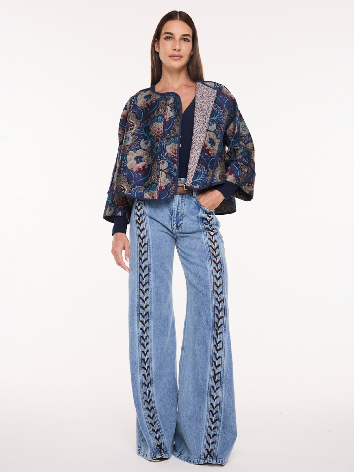 Casaco Feminino Wallpaper Jacard I26 Azul Mixed