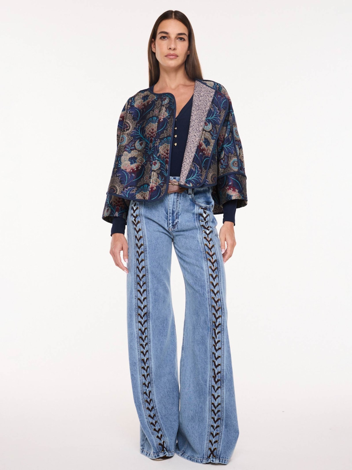 Casaco Feminino Wallpaper Jacard I26 Azul Mixed