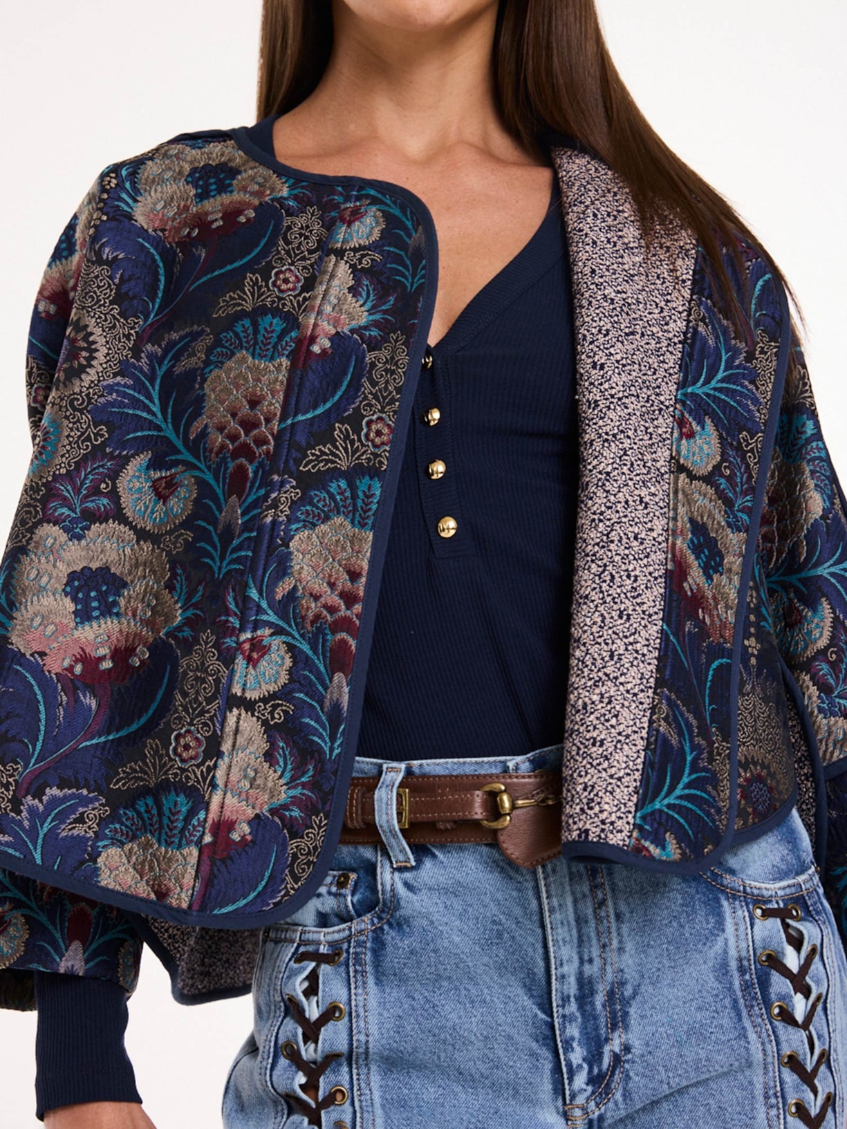 Casaco Feminino Wallpaper Jacard I26 Azul Mixed