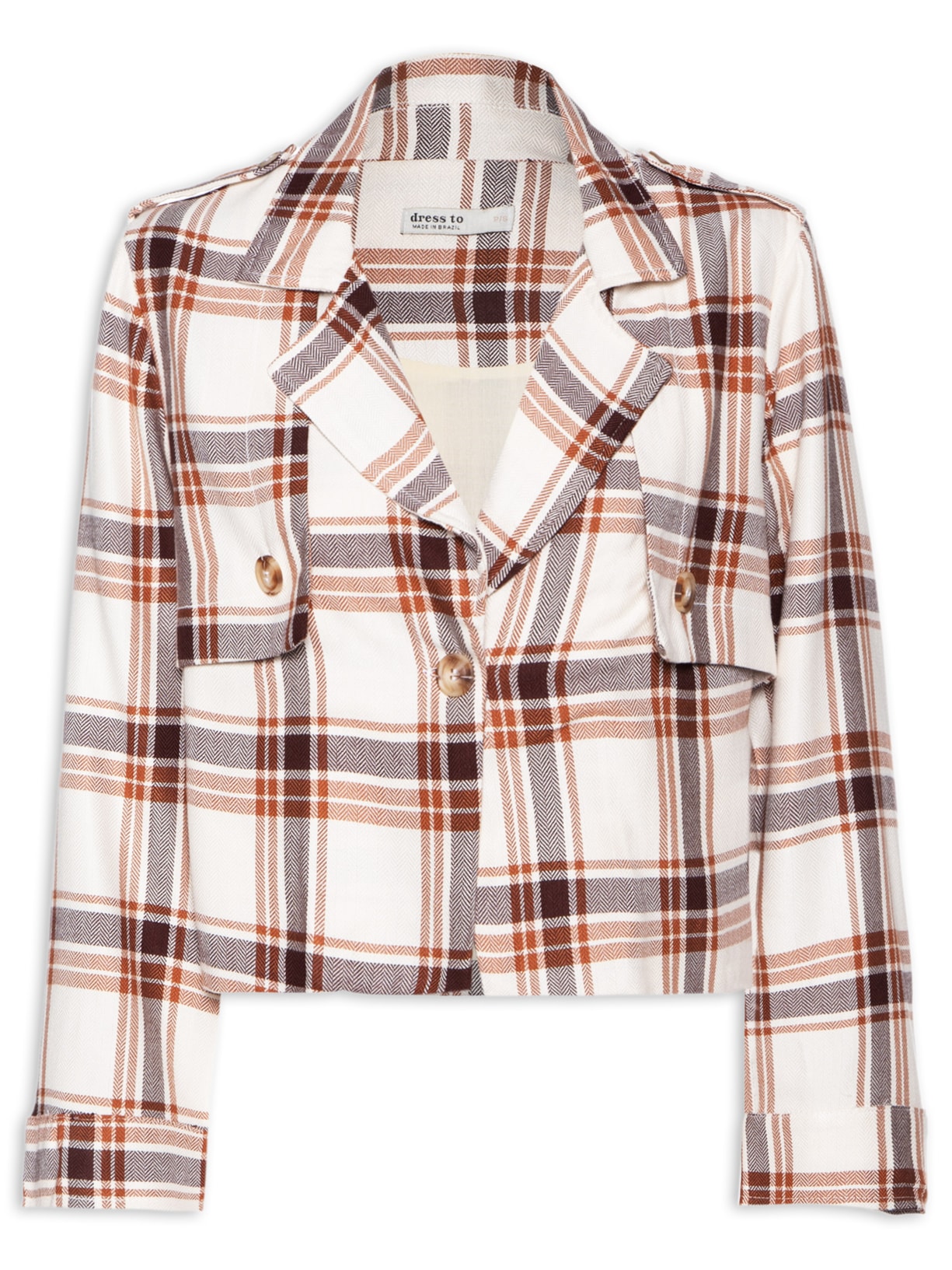 Casaco Feminino Xadrez Sobreposição - Bege