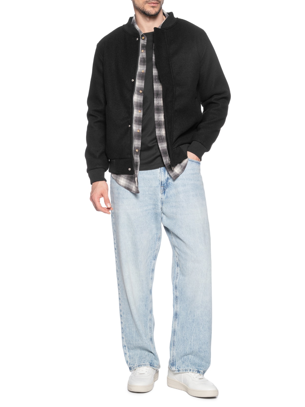 Casaco Masculino Bomber Lã Preto Basiq Men