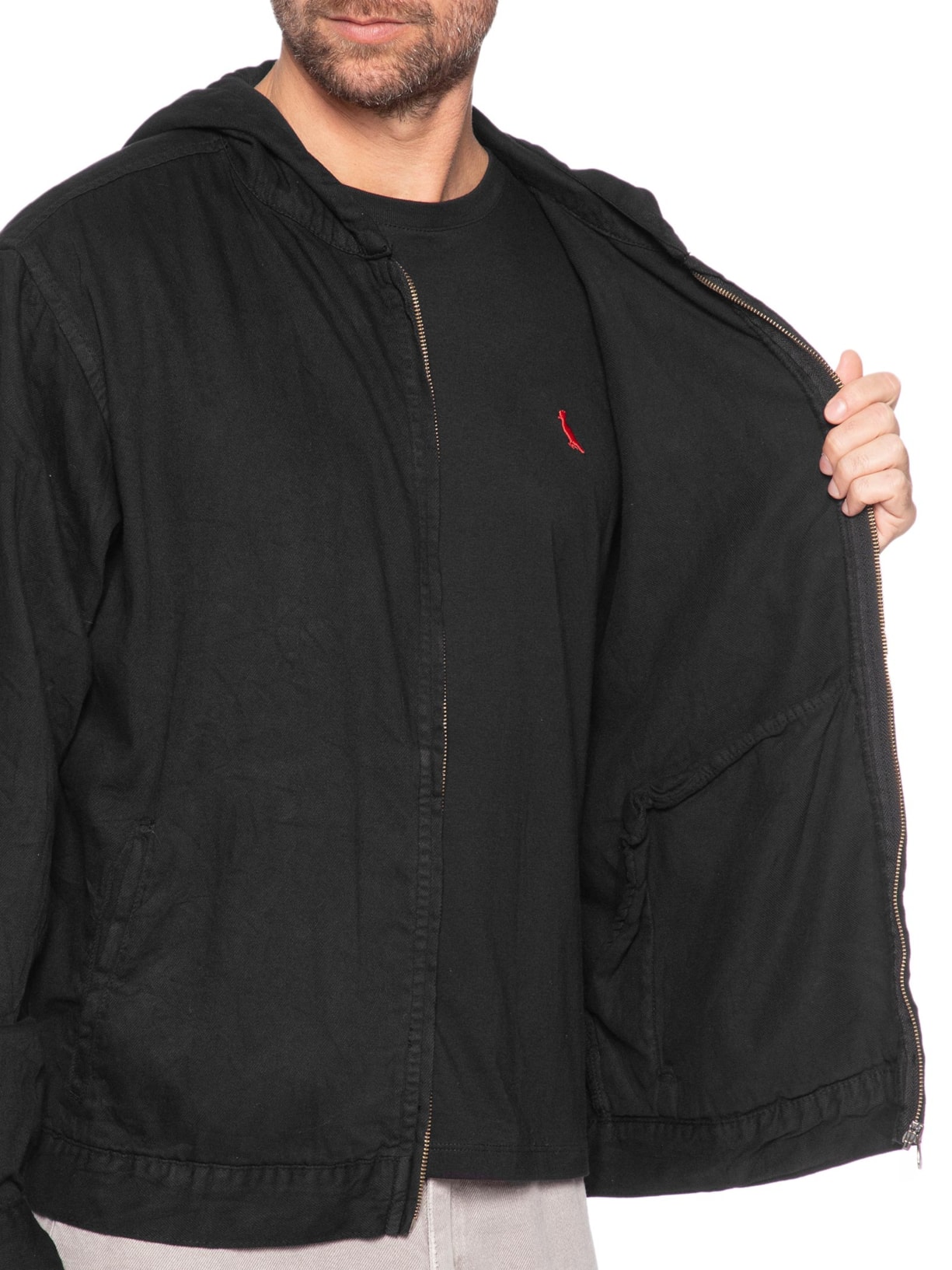 Casaco Masculino Capuz Twill Wrinkled Preto Osklen