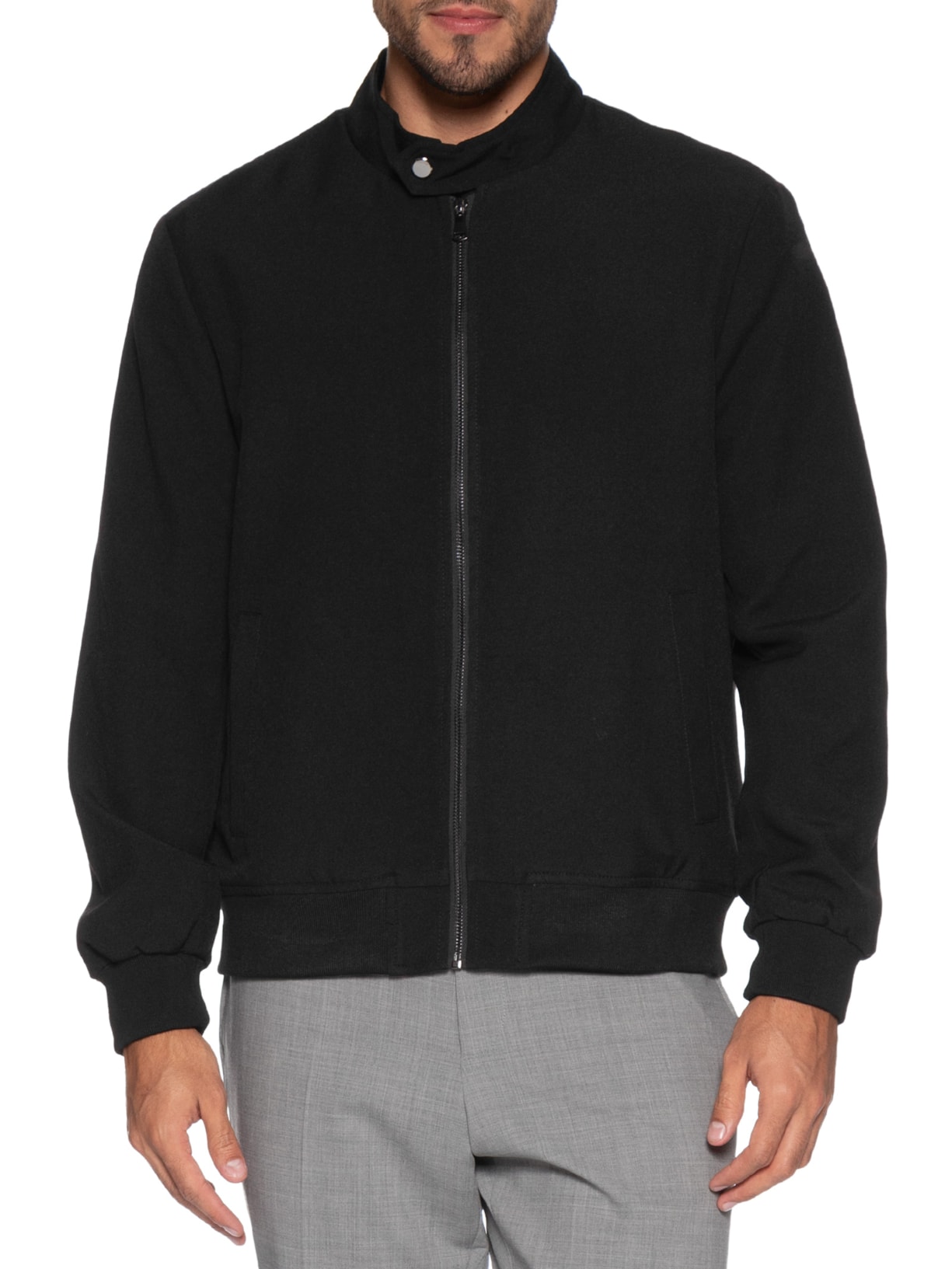 Casaco Masculino Clássico Com Gola Alta Preto '2 Essential