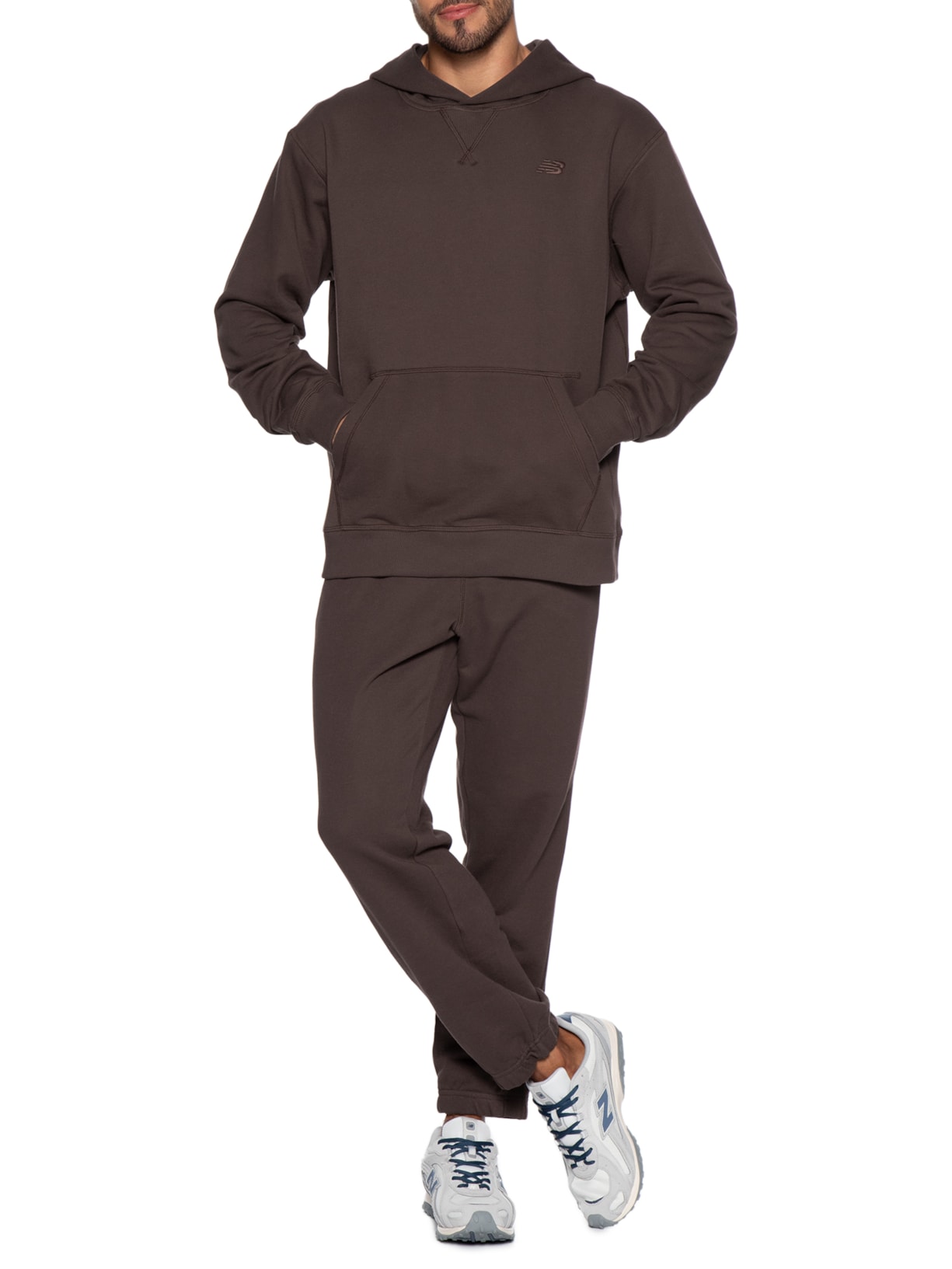 Casaco Masculino Com Capuz Athletics Small Logo Marrom New Balance