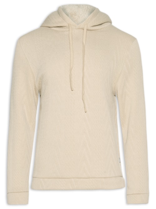 Casaco Masculino de Moletom Com Capuz Em Tricot Felpa - Bege