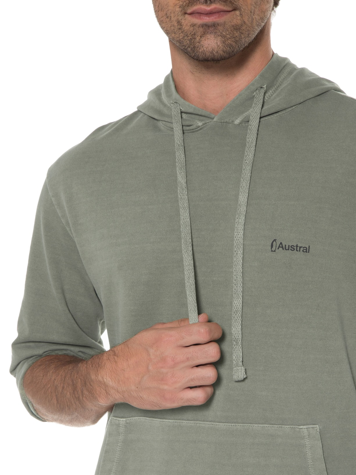 Casaco Masculino De Moletom Estonado Capuz Verde Austral