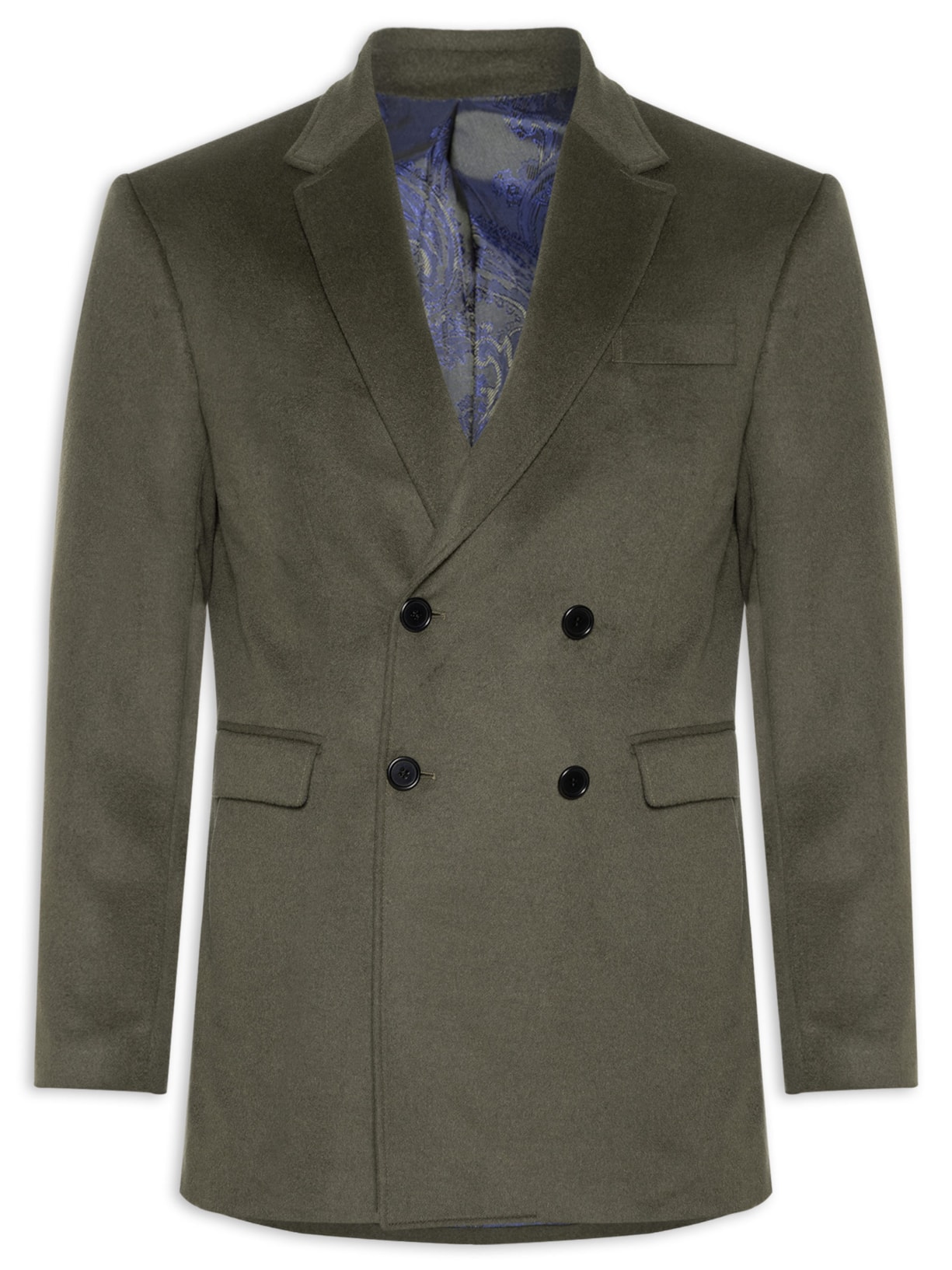 Casaco Masculino Double-Breasted em Lã – Marrom