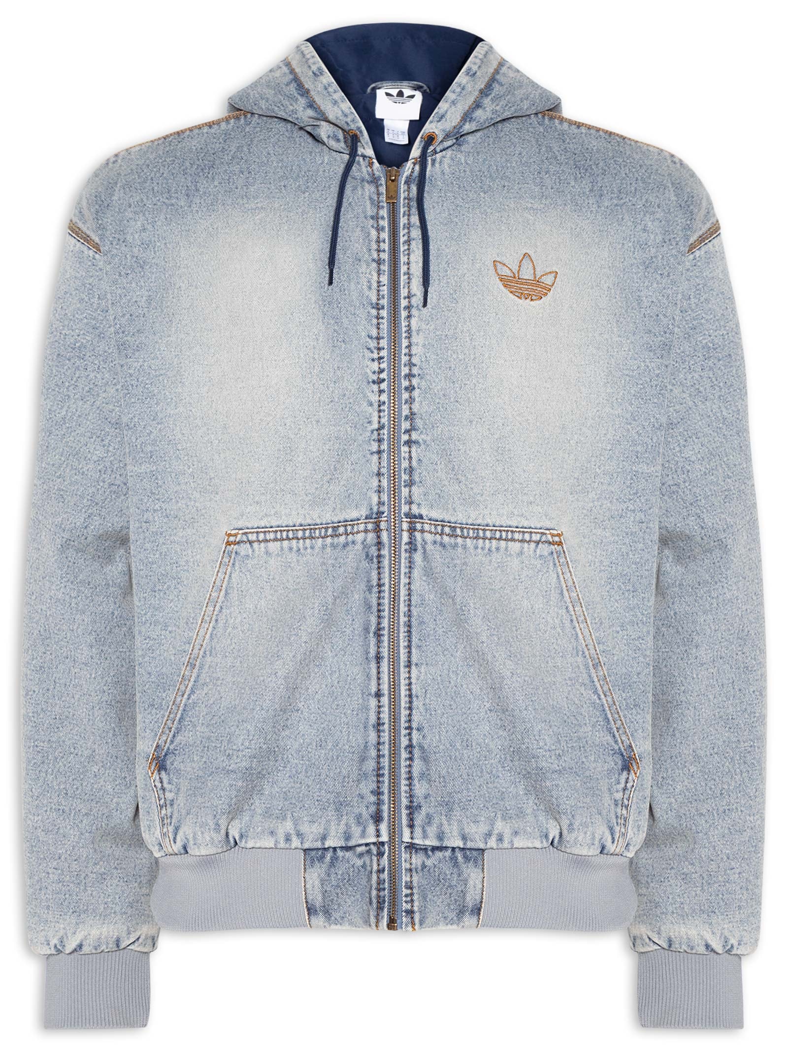 originals DENIM HOODIE アディダスオリジナルス Casaco Masculino Hooded Denim - Cinza - Adidas Originals