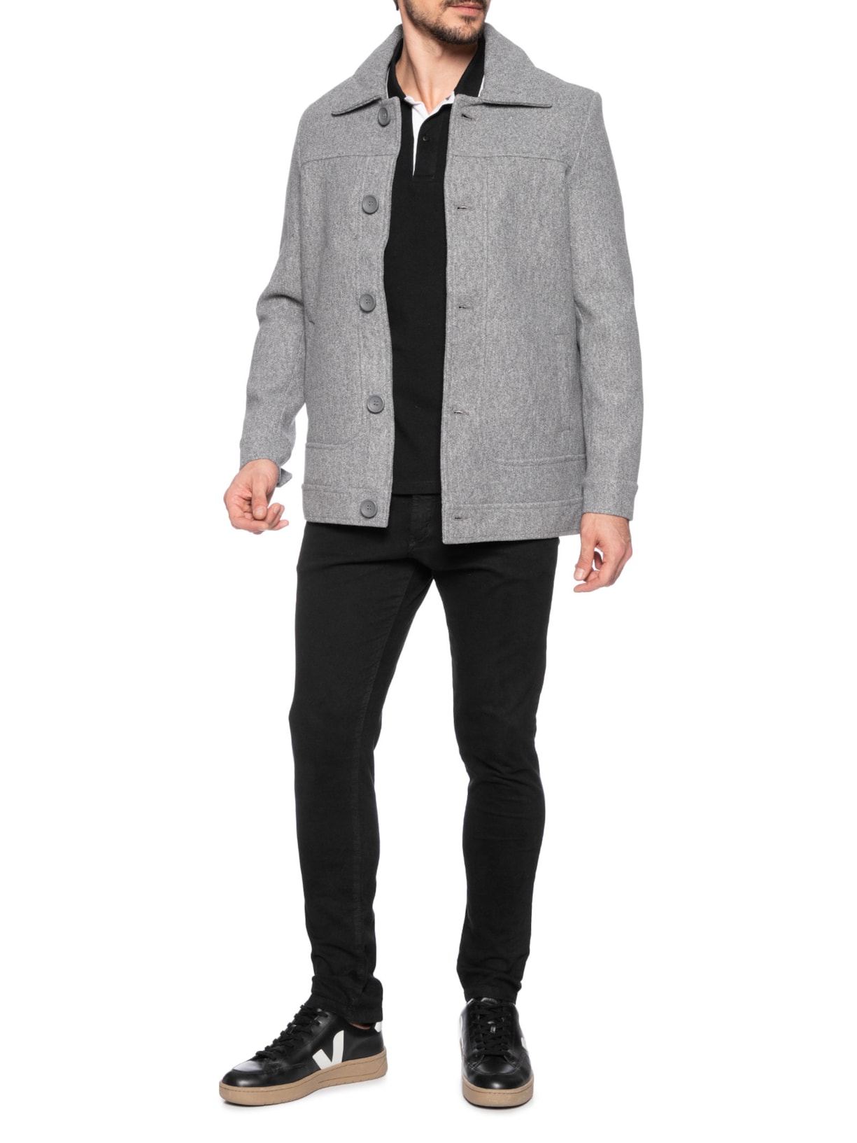 '2 Essential - Casaco Masculino Lã Batida - Cinza
