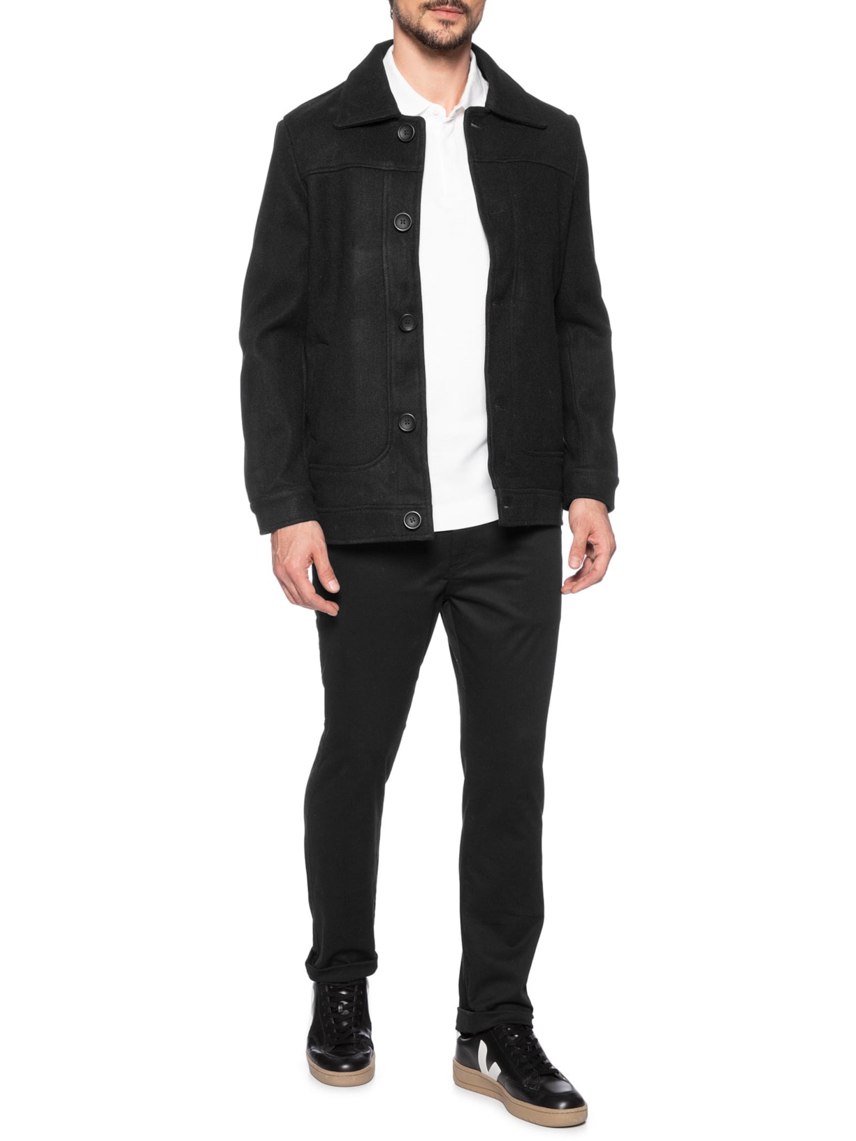 Casaco Masculino Lã Batida Preto '2 Essential