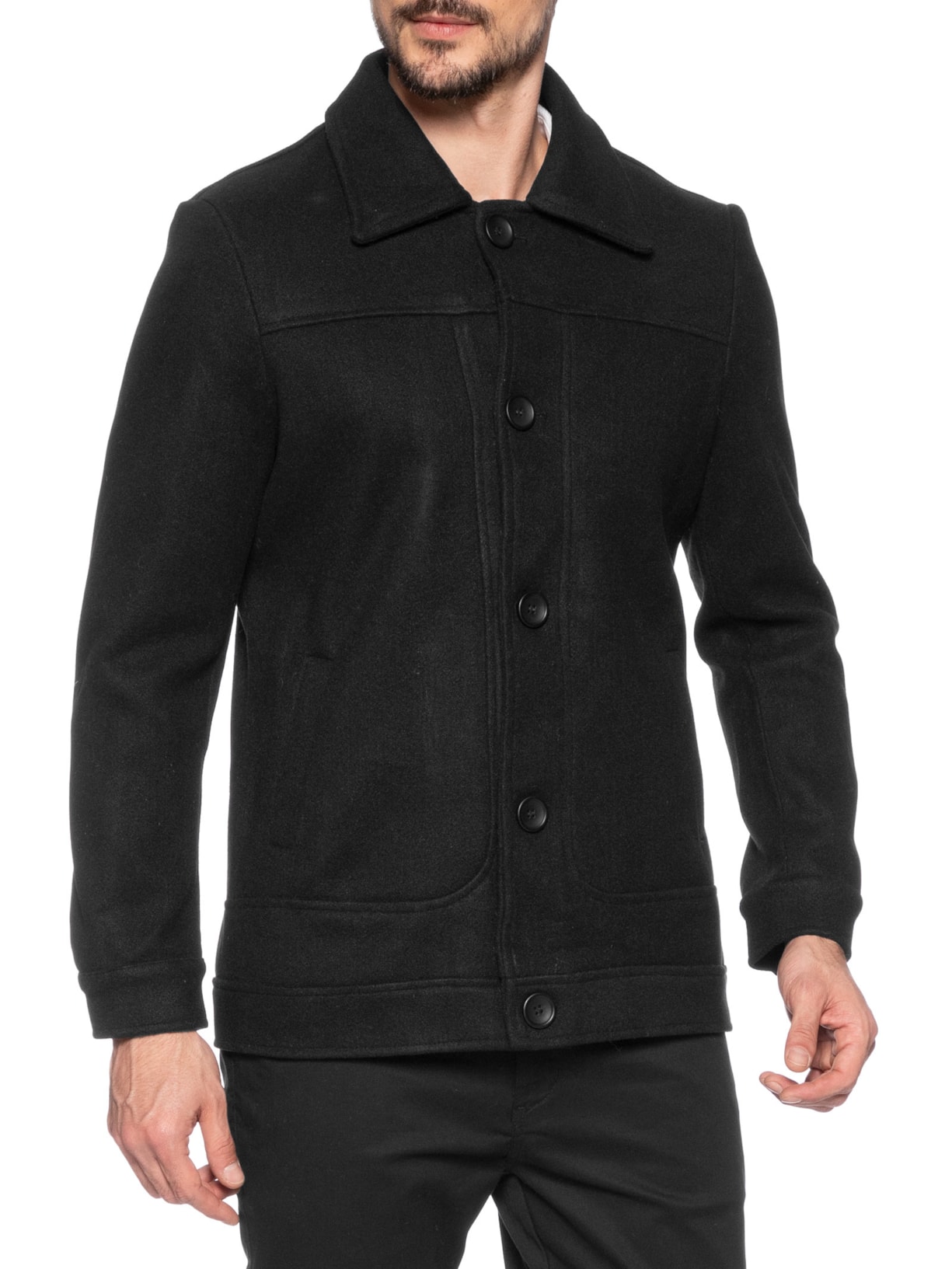 Casaco Masculino Lã Batida Preto '2 Essential