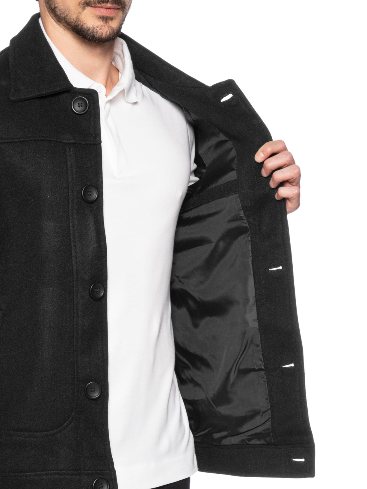 Casaco Masculino Lã Batida Preto '2 Essential