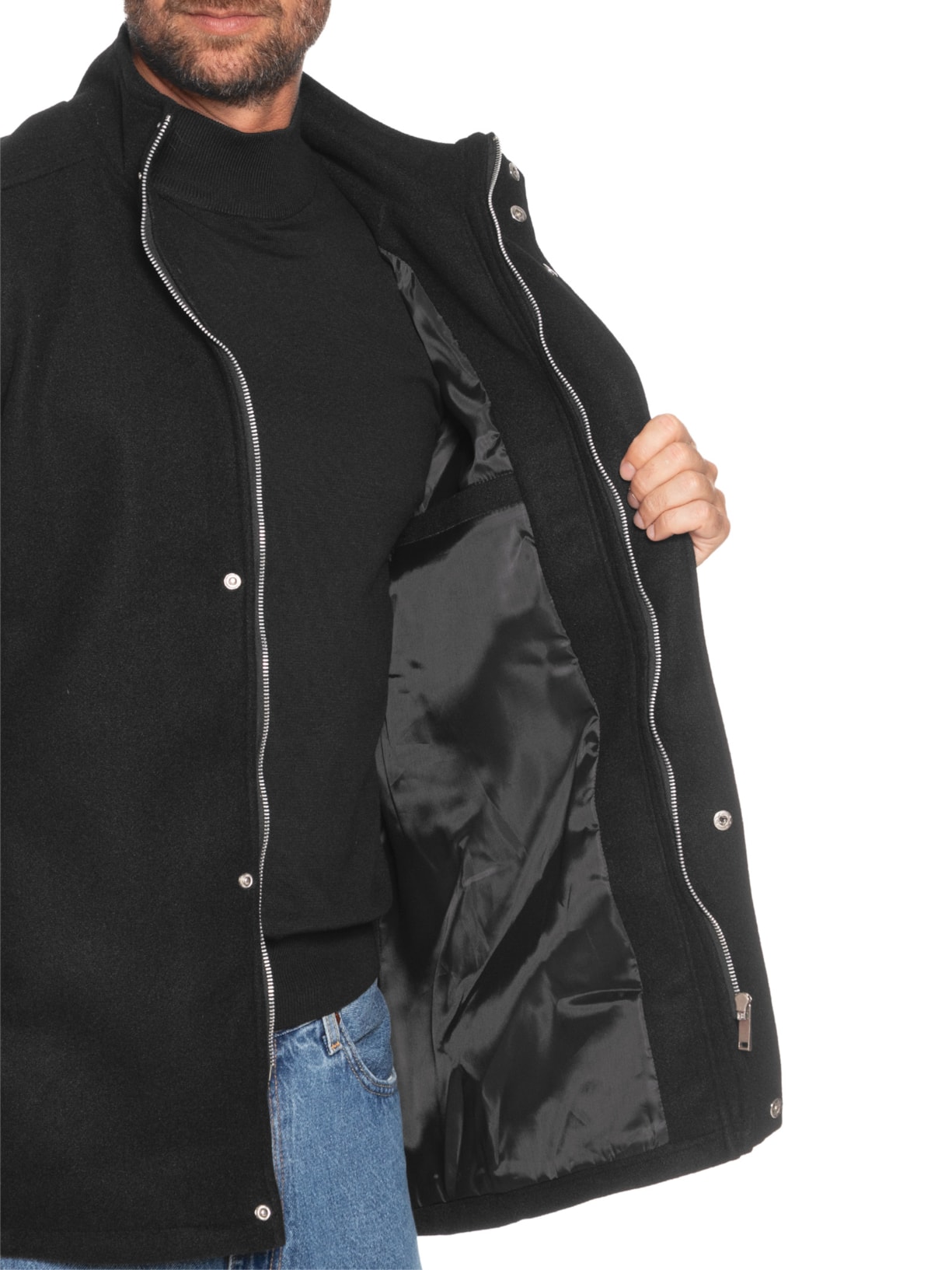 Casaco Masculino Lã Batida Preto '2 Essential