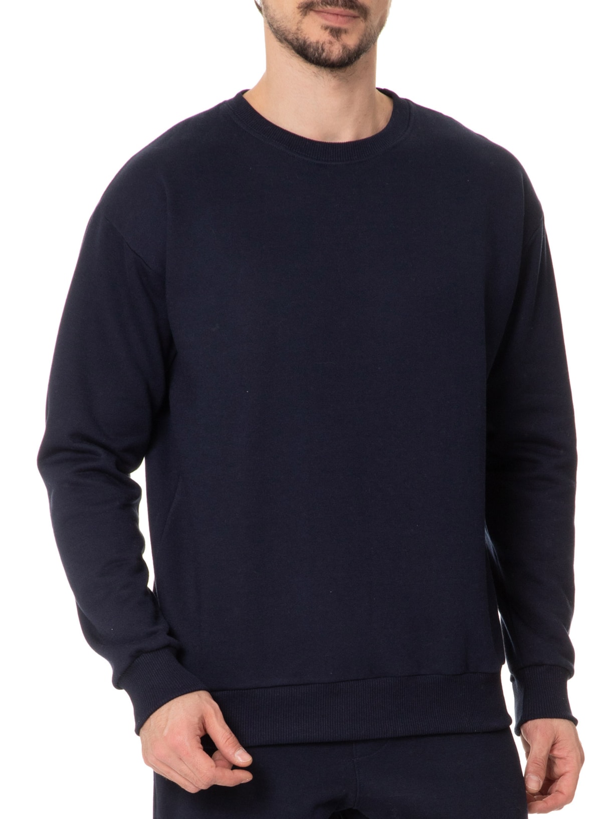 Casaco Masculino Moletom Gola Careca Azul  Basiq Men