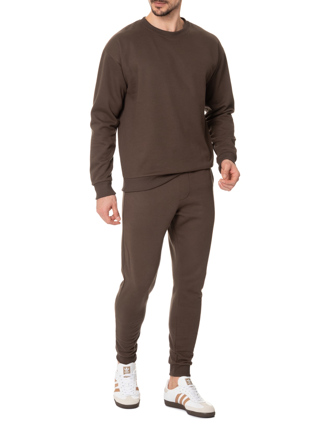 Casaco Masculino Moletom Gola Careca Marrom Basiq Men