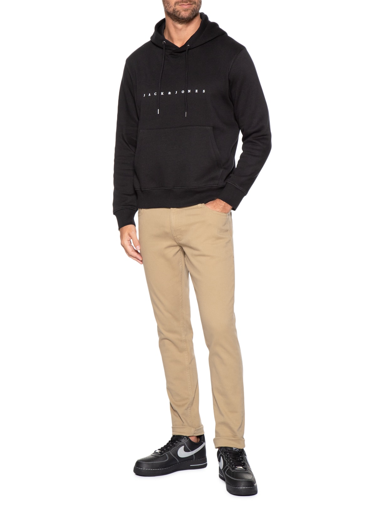 Casaco Masculino Moletom Logo Com Capuz Preto Jack & Jones