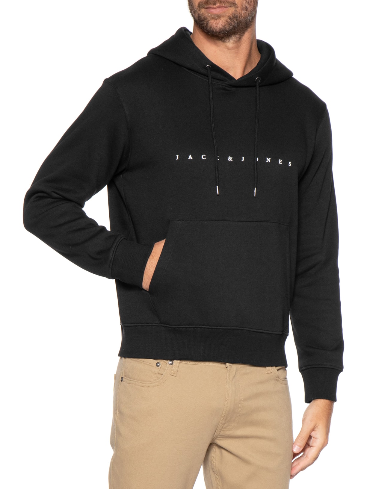 Casaco Masculino Moletom Logo Com Capuz Preto Jack & Jones