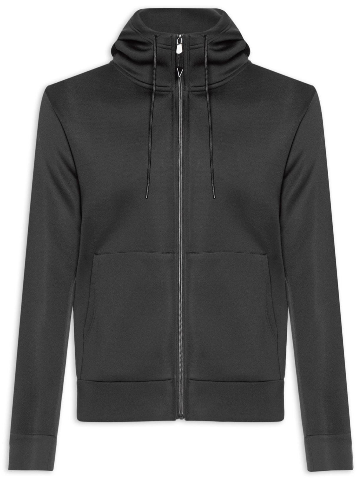 Casaco Masculino Moletom Neoprene Com Zíper e Gorro - Preto