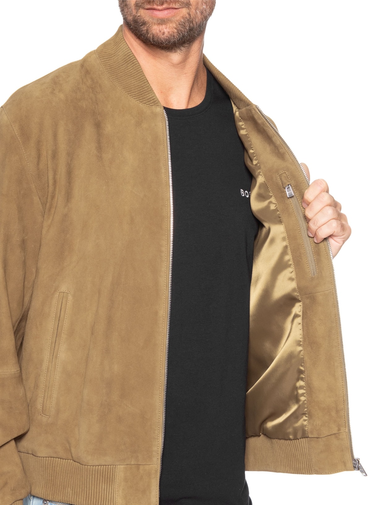 Casaco Masculino Regular Fit Em Camurça H-Muller Bege Boss