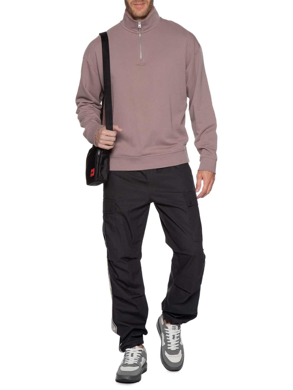 Casaco Masculino Relaxed Fit Zip-Neck Cotton Durty Marrom Hugo