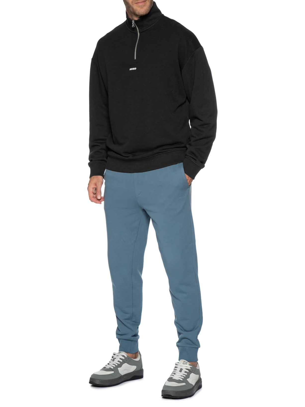 Casaco Masculino Relaxed Fit Zip-Neck Cotton Preto Hugo