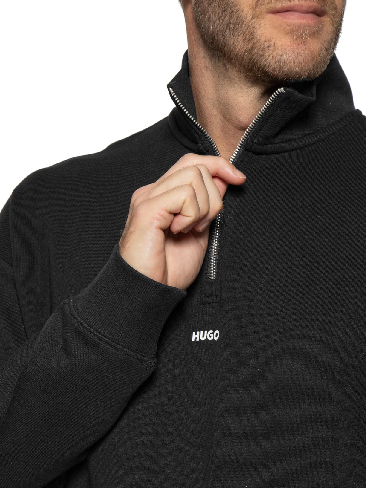 Casaco Masculino Relaxed Fit Zip-Neck Cotton Preto Hugo