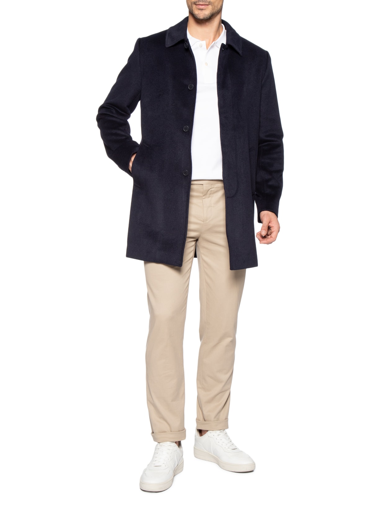 Casaco Masculino Trench Coat Blend De Lã Azul Aramis