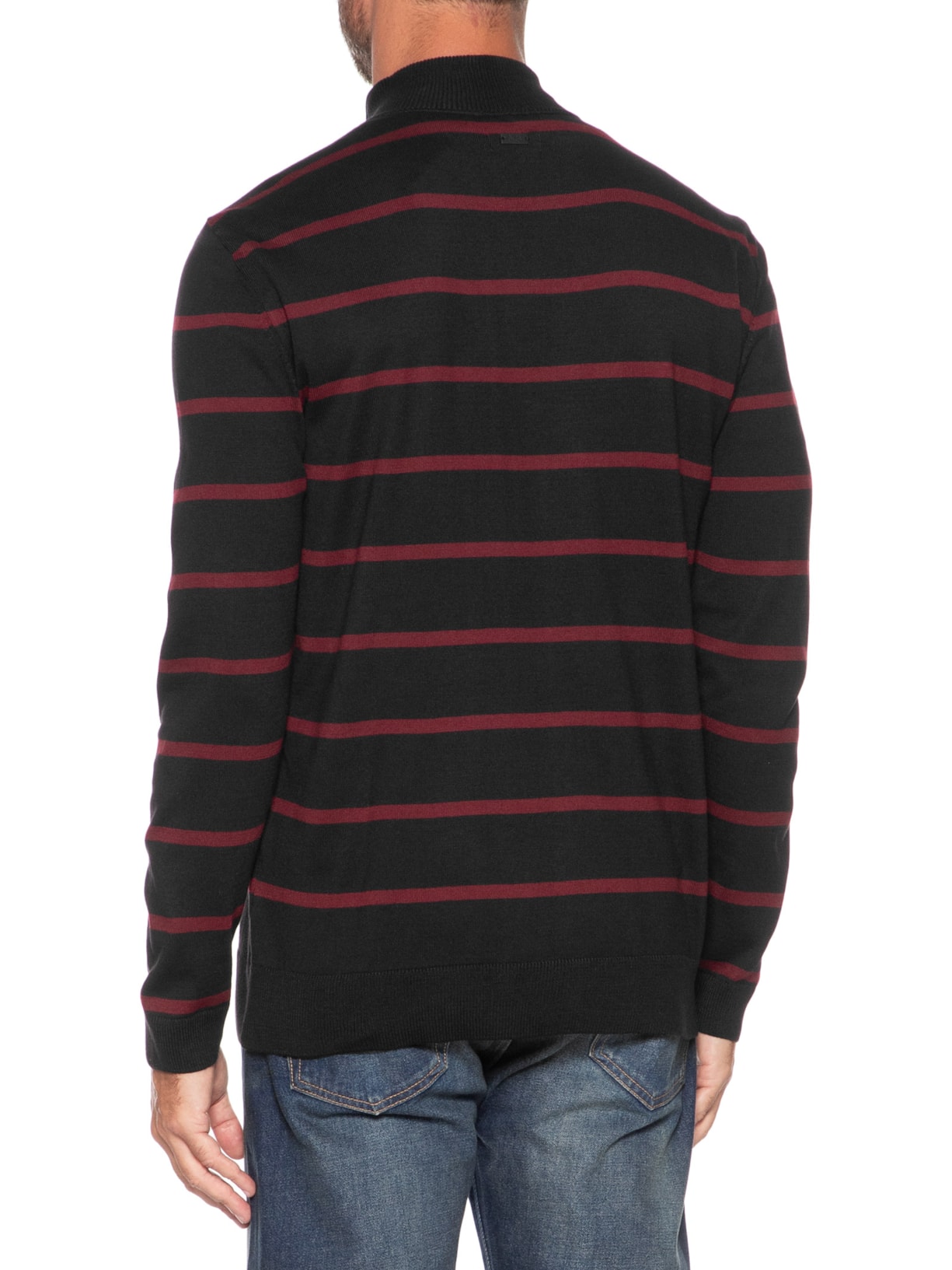Casaco Masculino Tricot Meio Zíper Listra Cascais Preto Foxton
