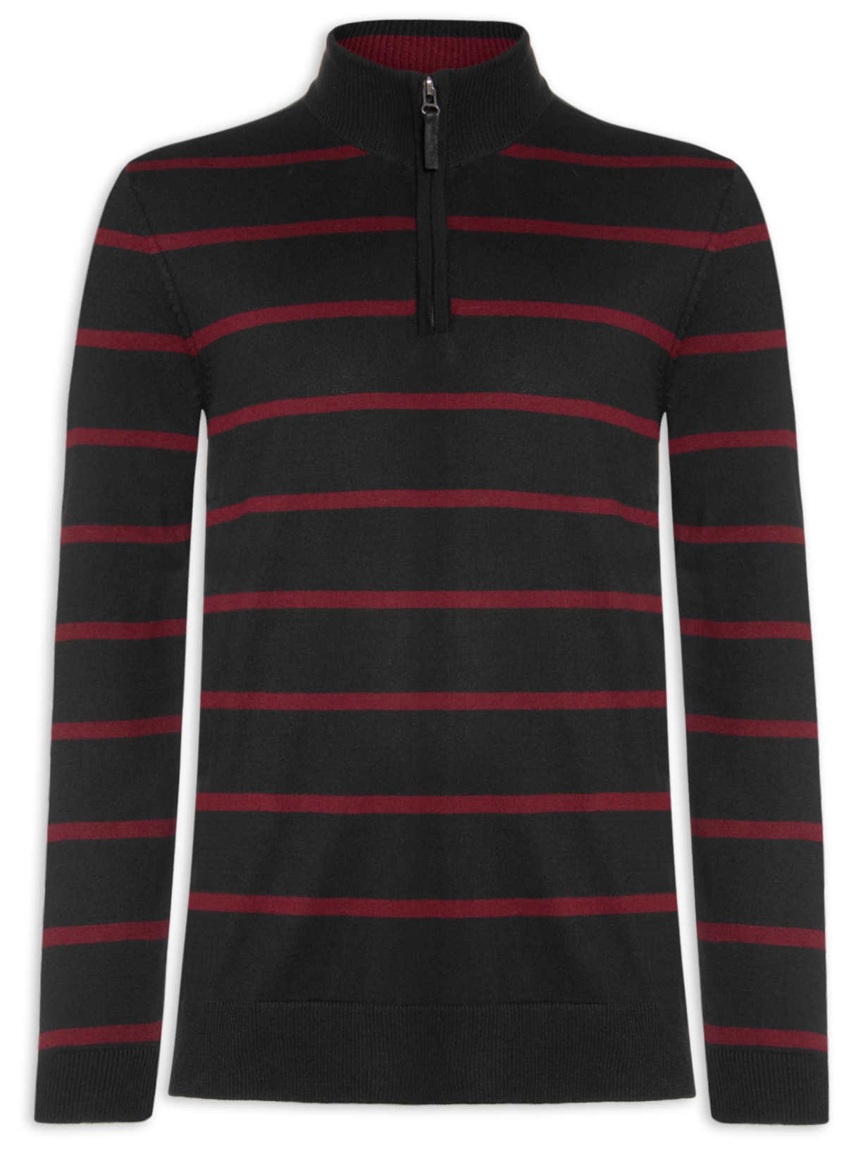 Casaco Masculino Tricot Meio Zíper Listra Cascais Preto Foxton