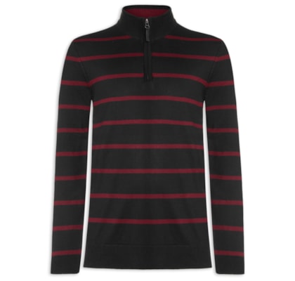 Casaco Masculino Tricot Meio Zíper Listra Cascais - Preto